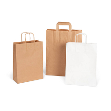 Hnědé a bílé papírové tašky v různých velikostech