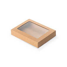Dárková krabička s průhledným víkem 148x110x25mm, hnědá, 10 ks