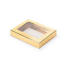 Dárková krabička s průhledným víkem 148x110x25mm, zlatá, 10 ks