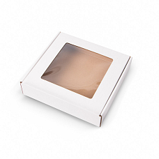 Dárková krabice s průhledným víkem 200x200x50mm, bílo-hnědá, 10 ks