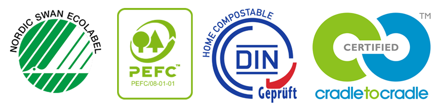 Ekologické certifikáty - Nordic Swan Ecolabel, PEFC, DIN Certco Home compsostable, Cradle to cradle